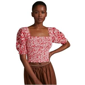 Anthropologie Smocked Eyelet Cropped Top Blouse
